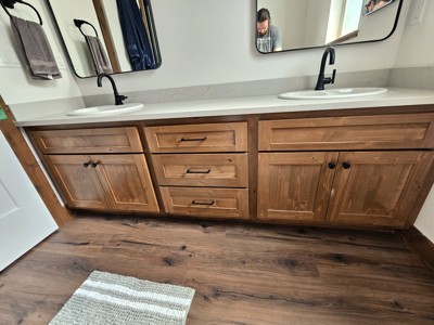 Finished custom bathroom vanity in new construction project